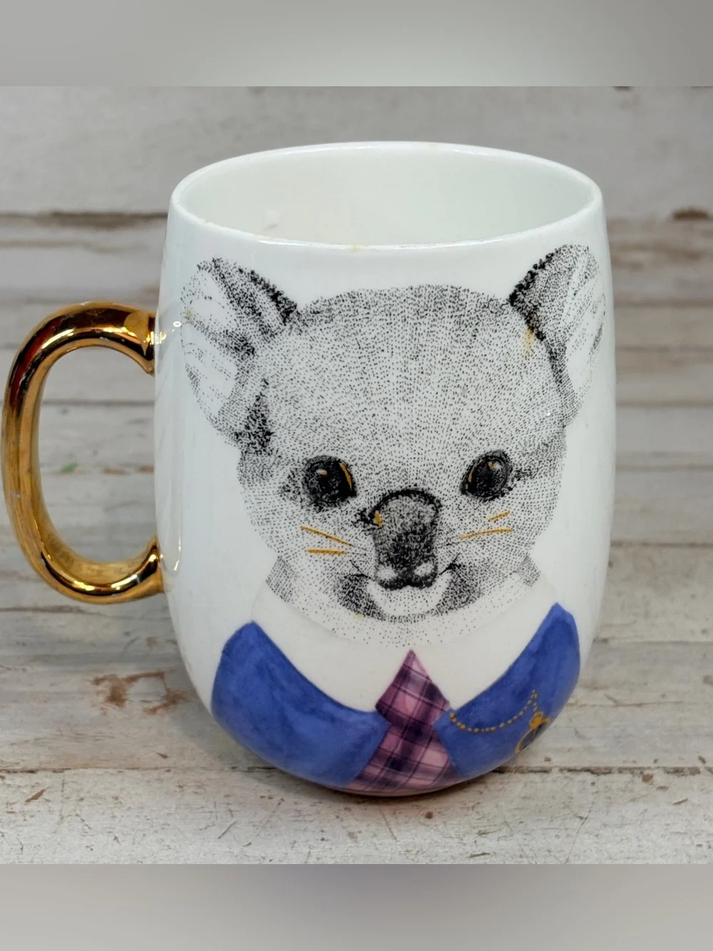 Pier 1 Imports Koala Bear Book Club Coffee Mug Fine China Gold Handle 20 fl oz